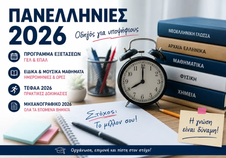 Το πρόγραμμα των Πανελλαδικών Εξετάσεων 2026 για ΓΕΛ, ΕΠΑΛ και ειδικά μαθήματα.