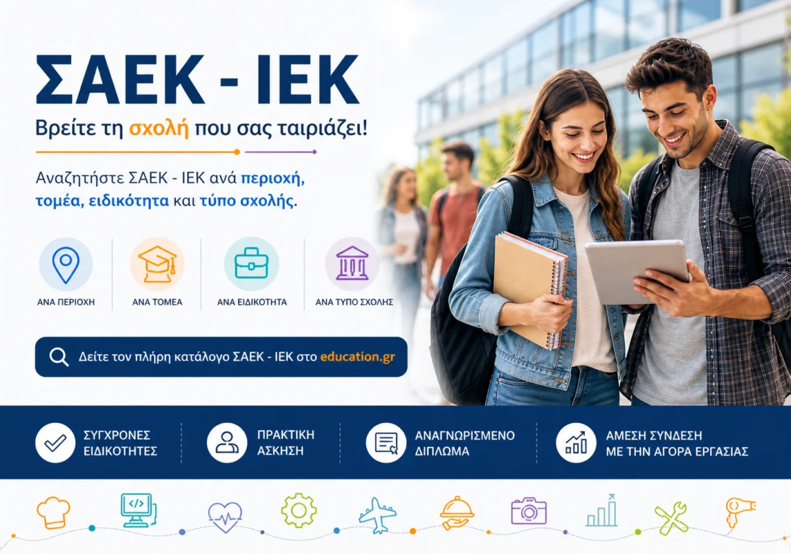 ΣΑΕΚ ΙΕΚ ανά περιοχή και ειδικότητα - αναζήτηση σχολών στην Ελλάδα